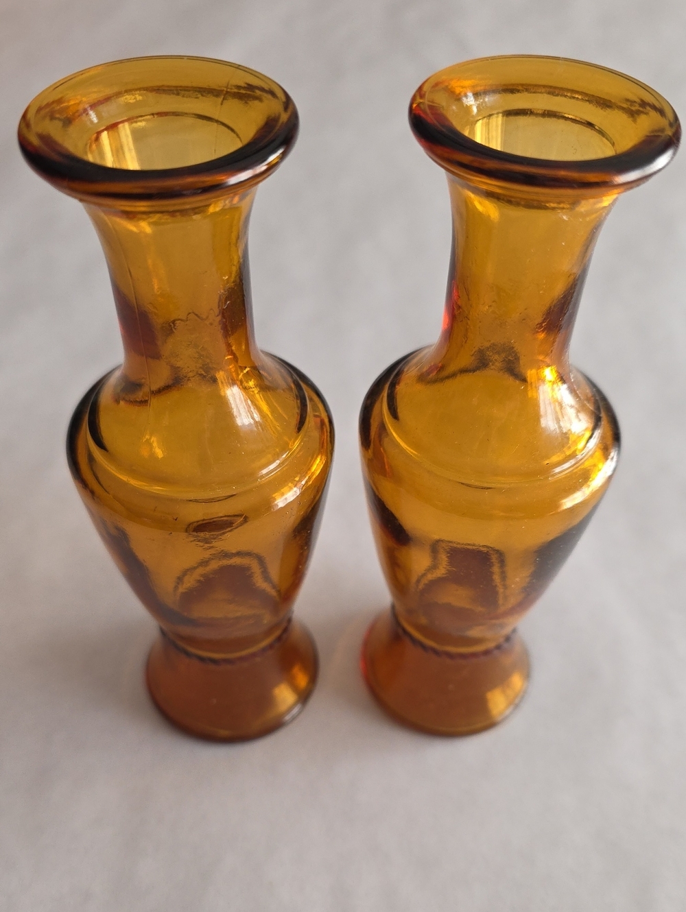 Pair of Vintage Wheaton Amber Glass Bud Vases - 5 3/4"